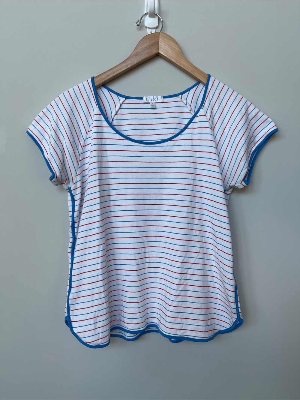 LAKE | White Red Blue Striped Short Sleeve Pima Cotton Shirt
